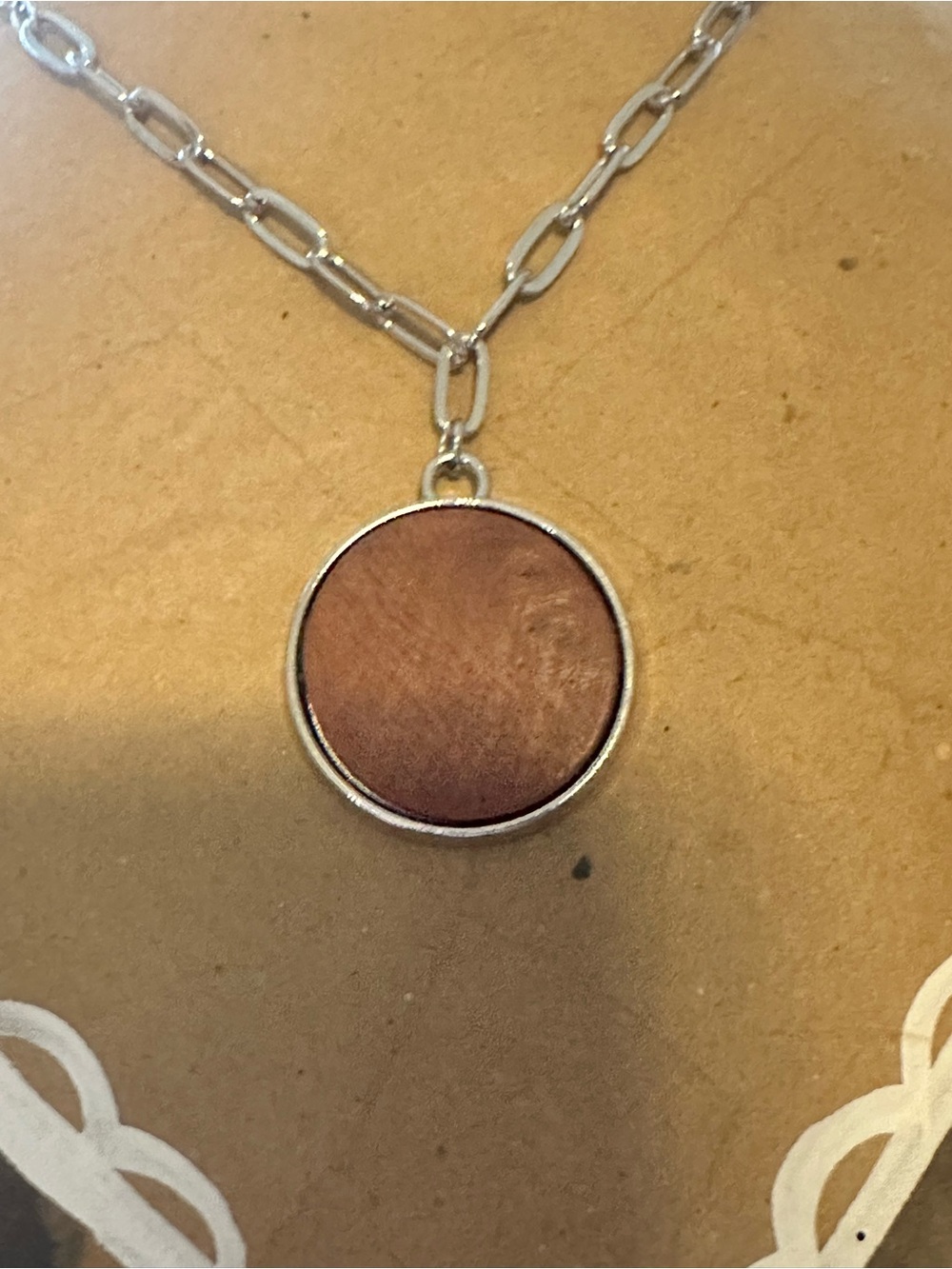 Minimalist Silver Chain Necklace with Brown Round Pendant
